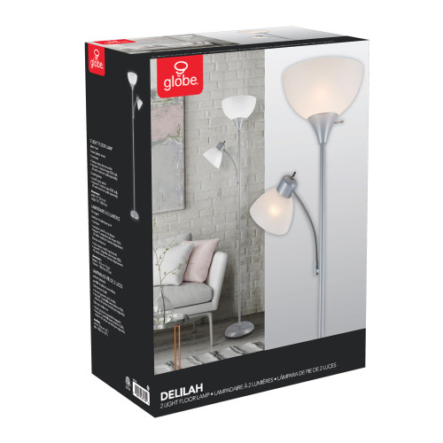 (Pack of 2) 72" Torchiere Floor Lamp and Adjustable Reading Light, Silver, Frosted Shade, Dual Rotary Switch, 3-Step Dimming, Modern Lighting for Living Room or Office, Timeless