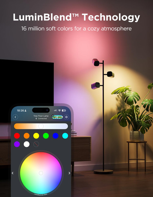 Tree Floor Lamp with 3 Rotatable Lights, Compatible with Matter
