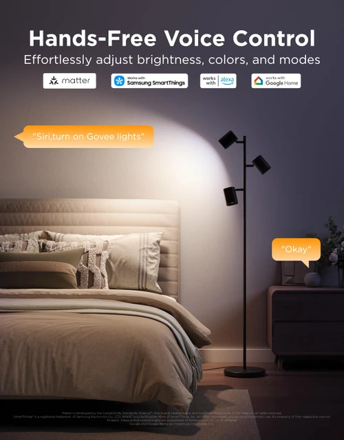 Tree Floor Lamp with 3 Rotatable Lights, Compatible with Matter