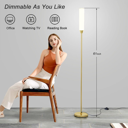Floor Lamp with Remote Control,Bright Floor Lamps for Living Room/Bedroom/Office, Stepless Adjustable 3000K-6000K Colors and 10-100% Brightness,Standing Light with Foot Switch (Gold)