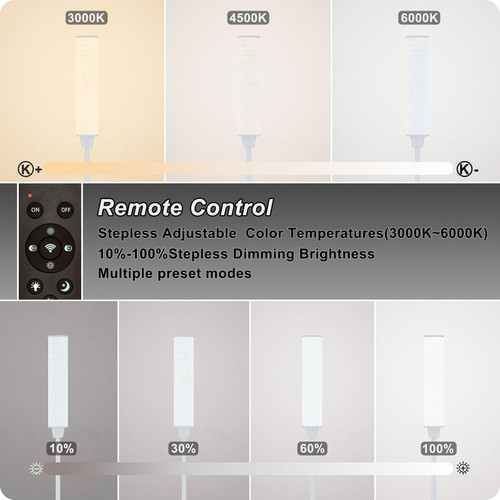 Floor Lamp with Remote Control,White,Linen lampshade