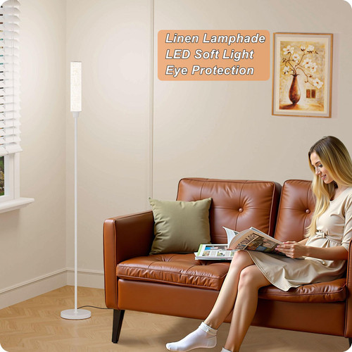 Floor Lamp with Remote Control,White,Linen lampshade