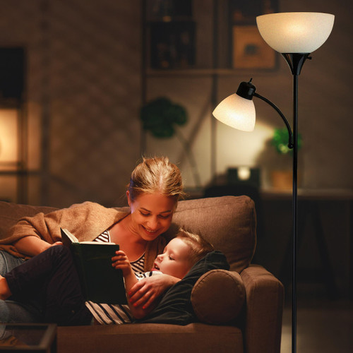 71 inch Modern Standing Daughter Floor Lamp, Perfect Light for Bedrooms, Living Room, Office, Reading, Mother-Son Black