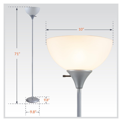 71-inch Plastic and Metal Modern LED Floor Lamp Stand with Rotary Switch for Bedrooms, Living Room | Durable Floor Lamp for Home, Office, Reading (Silver)