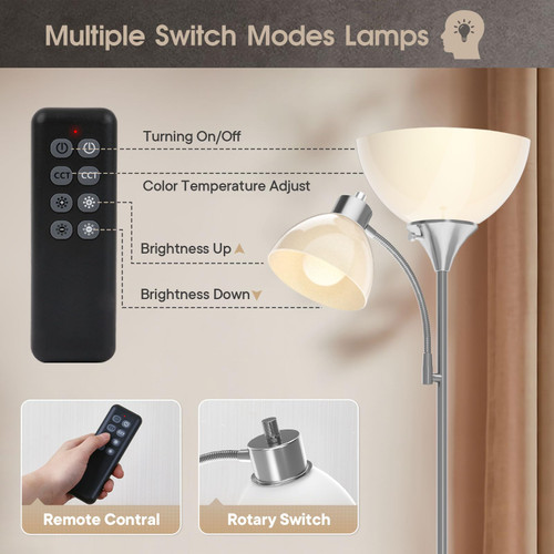 Floor Lamp with Remote Control and Adjustable Reading Light