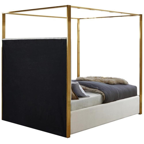 JonesCream-Q Jones Collection Modern | Contemporary Upholstered Queen Bed, Cream Velvet, Channel Tufting, Brushed Brass Frame, 66.5" W x 86.5" D x 79" H, Cream, Queen