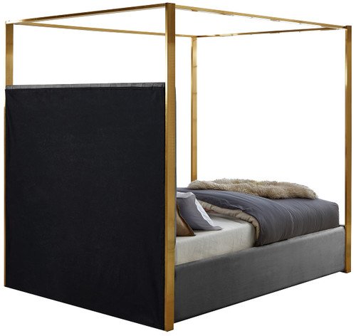 JonesGrey-K Jones Collection Modern | Contemporary Upholstered King Bed, Grey Velvet, Channel Tufting, Brushed Brass Frame, 82.5" W x 86.5" D x 79" H, Grey, King
