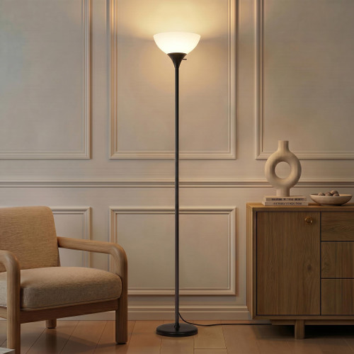 Sky Dome Dimmable LED Floor Lamp, Torchiere Floor Lamp for Living Room, Bedroom, & Office – Tall Torch Standing Lamp for Reading, Modern Home Decor – Jet Black