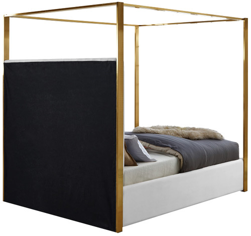 JonesWhite-K Jones Collection Modern | Contemporary Upholstered King Bed, White Vegan Leather, Tufting, Brushed Brass Frame, 82.5" W x 86.5" D x 79" H, White, King