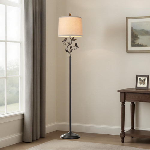 63" Rustic Unique Bird Leaf Floor Lamp for Living Room