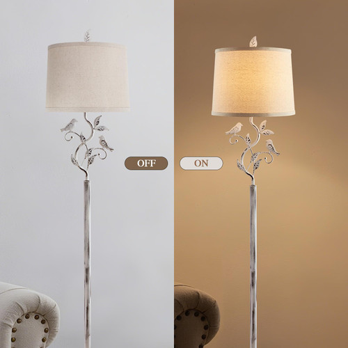 63" Vintage White Bird and Leaf Floor Lamp for Living Room