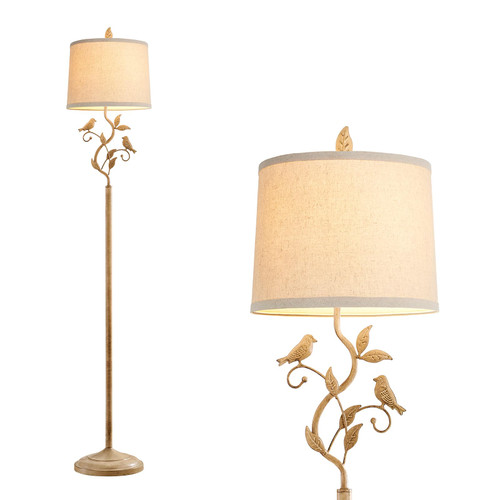 63" Farmhouse Floor Lamp for Living Room Bedroom with Iron Bird Leaf