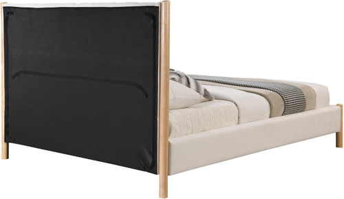 KonaCream-F Kona Collection Mid-Century Modern Upholstered Full Bed, Soft Cream Fabric, Finished Rubberwood Legs, Slats, 61" W x 82" D x 47" H, Cream, Full