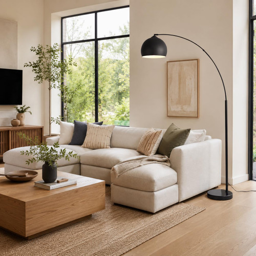 66.93" Arc Floor Lamp for Living Rooms, Home Offices, Dining Rooms, Bedrooms with Faux Black Marble Base and Black Bell Shade