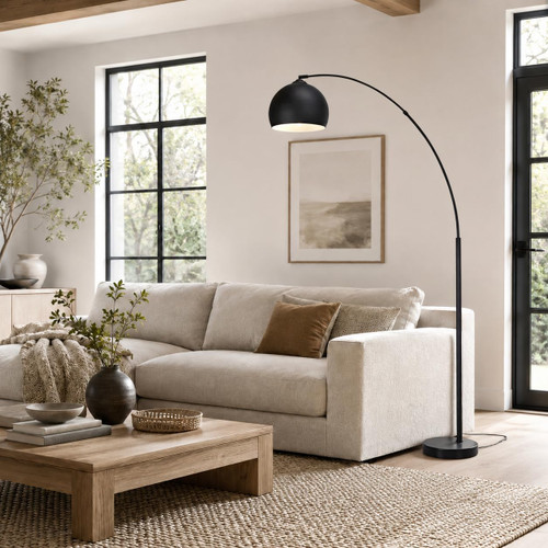 66.93" Arc Floor Lamp for Living Rooms, Home Offices, Dining Rooms, Bedrooms with Faux Black Marble Base and Black Bell Shade