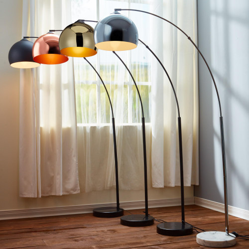 66.93" Arc Floor Lamp for Living Rooms, Home Offices, Dining Rooms, Bedrooms with Faux Black Marble Base and Black Bell Shade