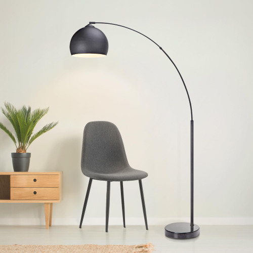 66.93" Arc Floor Lamp for Living Rooms, Home Offices, Dining Rooms, Bedrooms with Faux Black Marble Base and Black Bell Shade