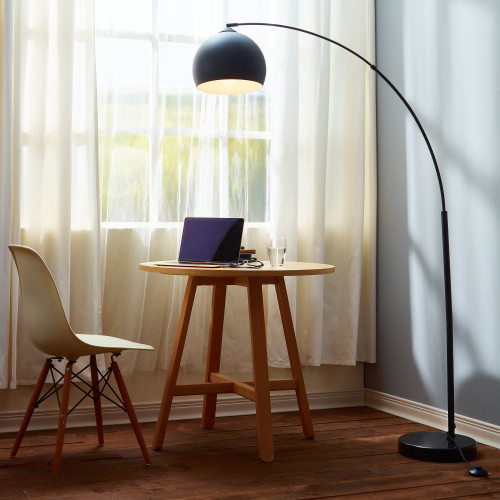 66.93" Arc Floor Lamp for Living Rooms, Home Offices, Dining Rooms, Bedrooms with Faux Black Marble Base and Black Bell Shade