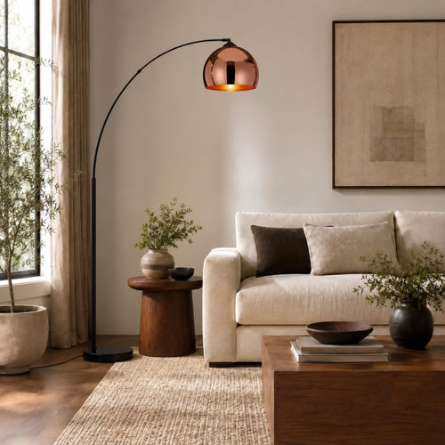 66.93" Arc Floor Lamp for Living Rooms, Home Offices, Dining Rooms, Bedrooms with Faux Black Marble Base and Rose Gold Bell Shade