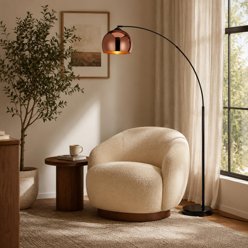 66.93" Arc Floor Lamp for Living Rooms, Home Offices, Dining Rooms, Bedrooms with Faux Black Marble Base and Rose Gold Bell Shade