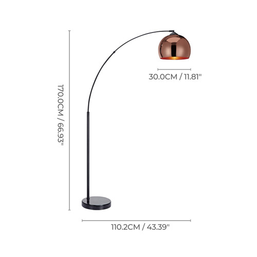 66.93" Arc Floor Lamp for Living Rooms, Home Offices, Dining Rooms, Bedrooms with Faux Black Marble Base and Rose Gold Bell Shade