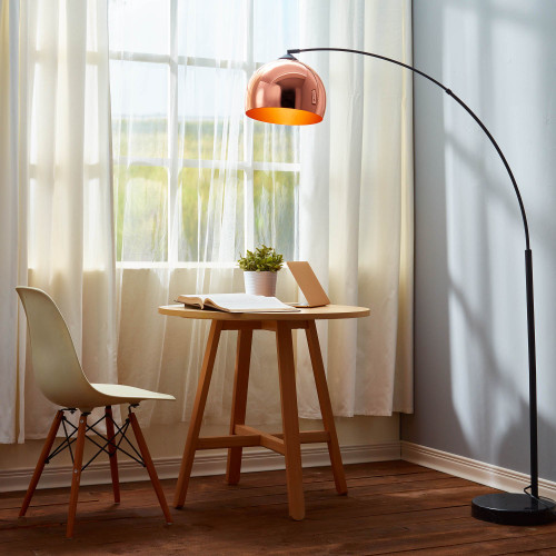 66.93" Arc Floor Lamp for Living Rooms, Home Offices, Dining Rooms, Bedrooms with Faux Black Marble Base and Rose Gold Bell Shade
