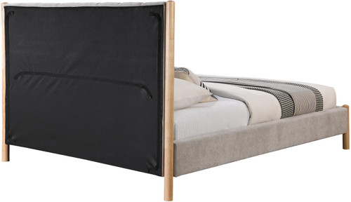 KonaGrey-K Kona Collection Mid-Century Modern Upholstered King Bed, Soft Grey Fabric, Finished Rubberwood Legs, Slats, 82.5" W x 86.5" D x 47" H, Grey, King