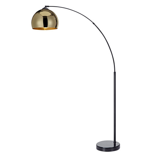 66.93" Arc Floor Lamp for Living Rooms, Home Offices, Dining Rooms, Bedrooms with Faux Black Marble Base and Gold Bell Shade
