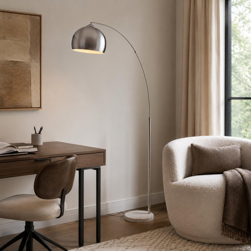 68.1" Arc Floor Lamp for Living Rooms, Home Offices, Dining Rooms, Bedrooms with Faux White Marble Base and Nickel Bell Shade