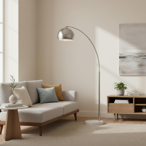 68.1" Arc Floor Lamp for Living Rooms, Home Offices, Dining Rooms, Bedrooms with Faux White Marble Base and Nickel Bell Shade
