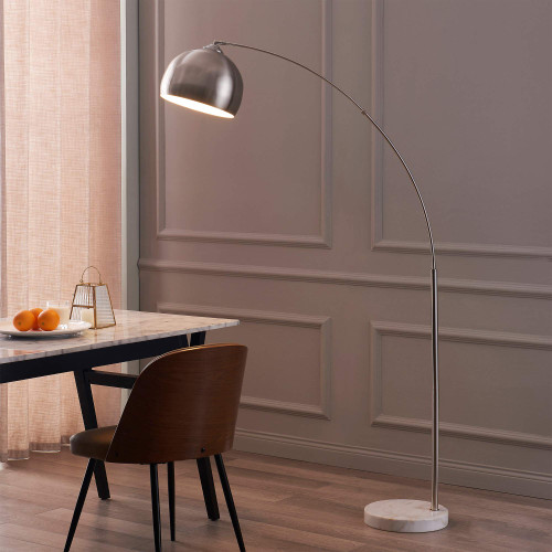 68.1" Arc Floor Lamp for Living Rooms, Home Offices, Dining Rooms, Bedrooms with Faux White Marble Base and Nickel Bell Shade