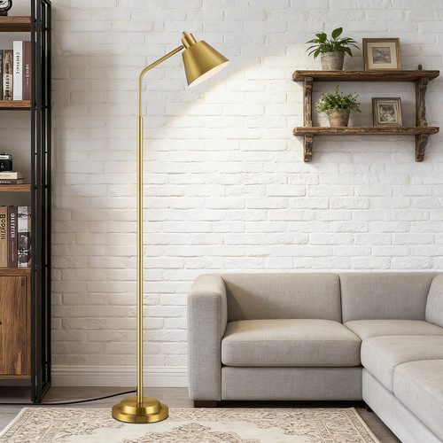 Upgraded Double-Base Gold Floor Lamp, Adjustable Lamp Head-65.3"