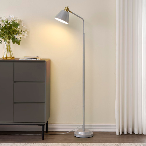 Upgraded Double-Base Silver Floor Lamp, Adjustable Lamp Head-65.3"