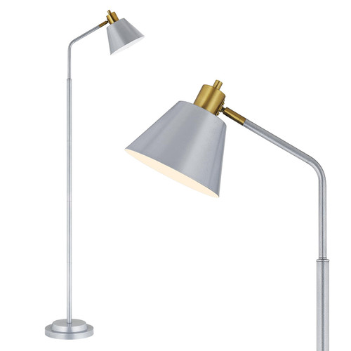Upgraded Double-Base Silver Floor Lamp, Adjustable Lamp Head-65.3"