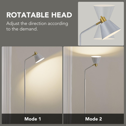 Upgraded Double-Base Silver Floor Lamp, Adjustable Lamp Head-65.3"