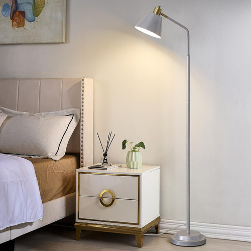 Upgraded Double-Base Silver Floor Lamp, Adjustable Lamp Head-65.3"