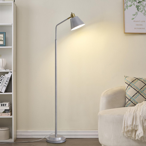 Upgraded Double-Base Silver Floor Lamp, Adjustable Lamp Head-65.3"