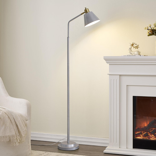 Upgraded Double-Base Silver Floor Lamp, Adjustable Lamp Head-65.3"