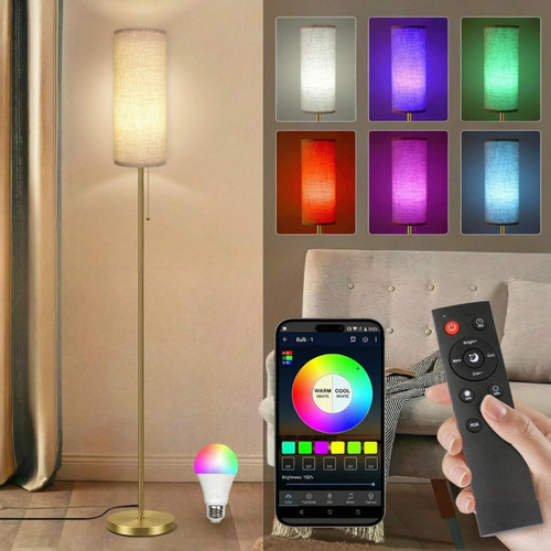 Floor Lamps for Living Room with RGB Color Changing Bulb Dimmable Color Brightness Standing Lamp with Remote Tall Lamps with Chain Switch for Bedroom Office 9W LED Bulb Included, Gold Body RGB Bulb