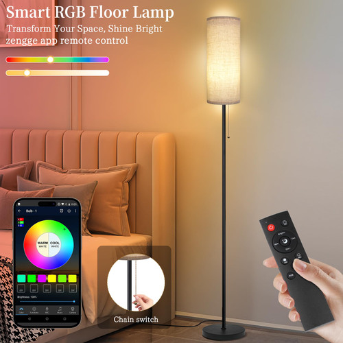 2 Pack LED Corner Floor Lamp with Remote Control Smart Standing Floor Lamp with DIY Color for Bedroom Living Room Gaming Adjustable Color Brightness 9W LED Bulb Included - 2 Pack Beige Shade+RGB Bulb