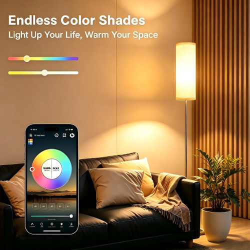 2 Pack LED Corner Floor Lamp with Remote Control Smart Standing Floor Lamp with DIY Color for Bedroom Living Room Gaming Adjustable Color Brightness 9W LED Bulb Included - 2 Pack Beige Shade+RGB Bulb