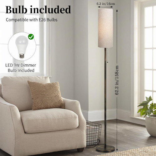 Floor Lamp for Living Room Modern Standing Lamps with Lampshade Minimalist Tall Lamp with Switch Ajustable Color for Bedroom Reading LED Bulb Included Gold Black Brushed Body+Beige Shade