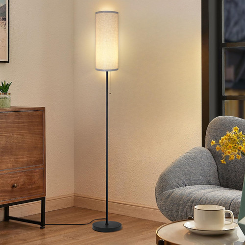 Floor Lamp for Living Room, Modern Standing Lamps with Lampshade, Minimalist Tall Lamp with Chain Switch for Living Room, LED Bulb Included (Gray Shade)