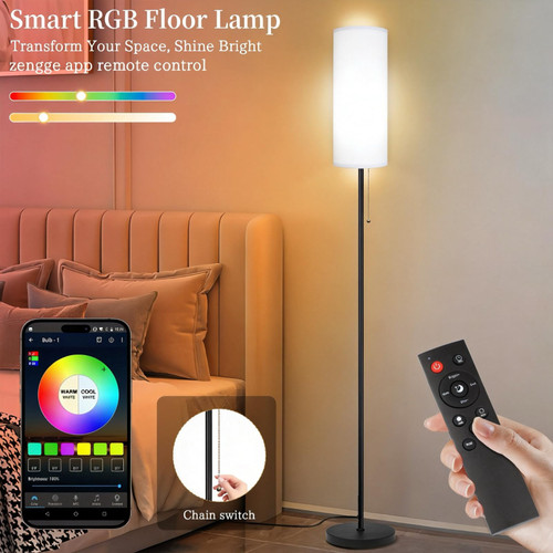 Floor Lamps for Living Room RGB Color Changing Bulbs Dimmable Color Brightness Modern Standing Lamp Remote Control Tall Lamp Chain Switch for Bedroom Office 9W LED Bulb Included, White Shade RGB Bulb
