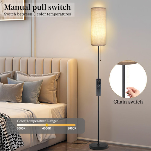 Floor Lamp for Living Room, Modern Standing Lamps with Lampshade, Minimalist Tall Lamp with Chain Switch for Living Room, LED Bulb Included (Beige Shade-Remote Bulb)