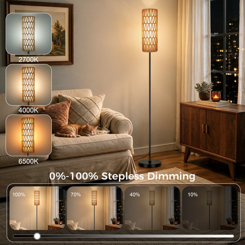 (2-Black) Floor Lamp for Living Room with Smart RGB Bulb, Standing Lamp with Remote, Color Changing Tall Lamps with Music Sync for Bedroom 