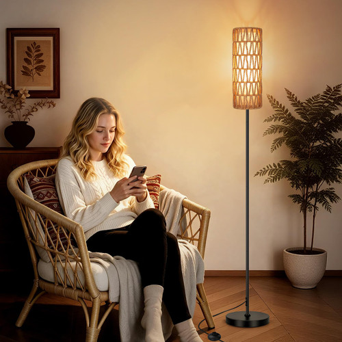 (2-Black) Floor Lamp for Living Room with Smart RGB Bulb, Standing Lamp with Remote, Color Changing Tall Lamps with Music Sync for Bedroom 