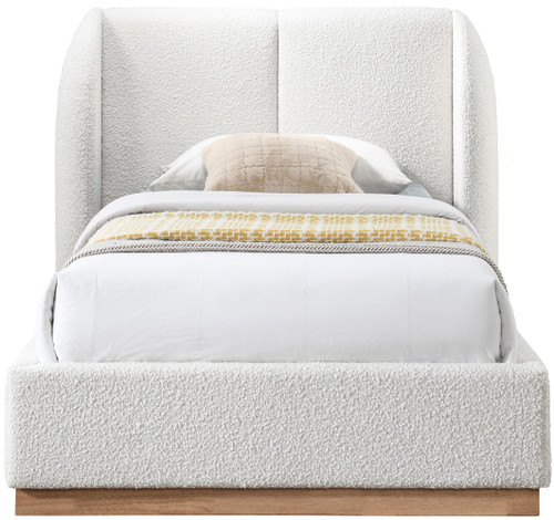 JardinCream-T Jardin Collection Art Deco Twin Bed with Rich Cream Boucle Fabric, Solid Wood Base, Rounded Wing Back Bed, 54.5" W x 84.5" D x 42.75" H, Cream, Twin