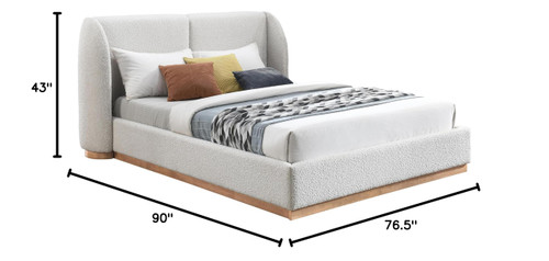 JardinCream-Q Jardin Collection Art Deco Queen Bed with Rich Cream Boucle Fabric, Solid Wood Base, Rounded Wing Back Bed, 76" W x 89.5" D x 42.75" H, Cream, Queen