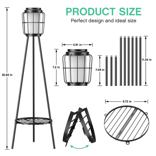 2 Pack Solar Lights with Plant Stand, Outdoor Floor Lamps, Waterproof Solar Powered Floor Lamps for Patio Deck Porch Yard Garden Decor